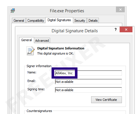 Screenshot of the AllAlex, Inc certificate
